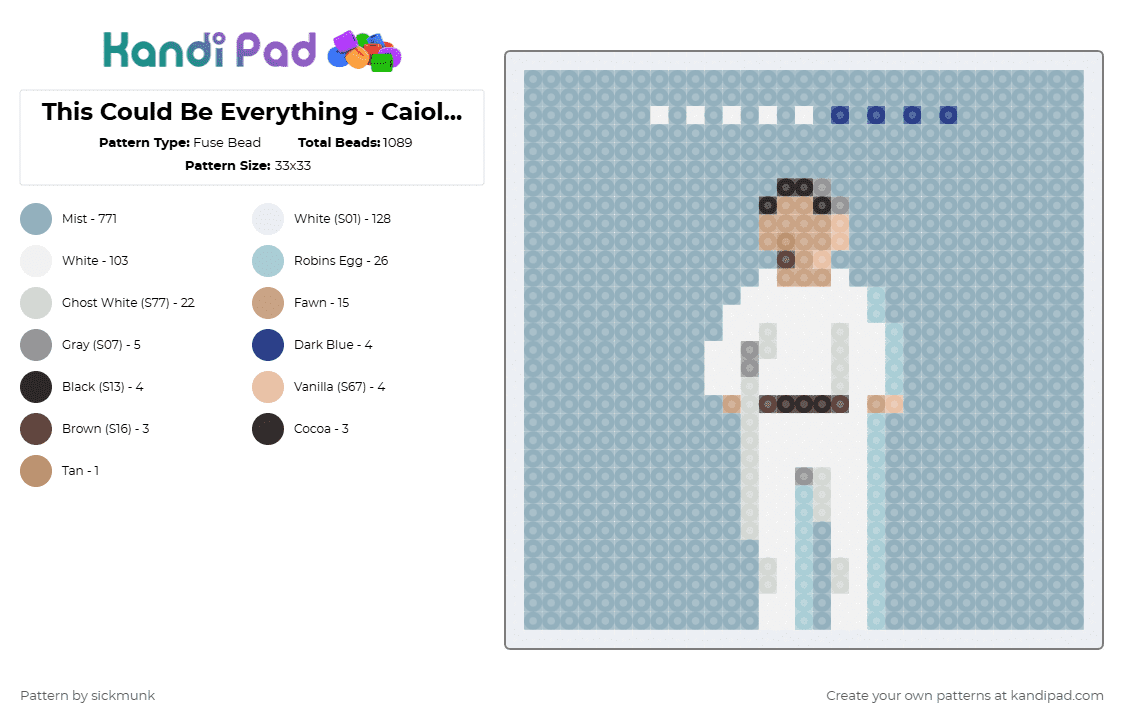This Could Be Everything - Caiola album artwork - Fuse Bead Pattern by sickmunk on Kandi Pad - album, album cover, caiola, indie, light blue, music