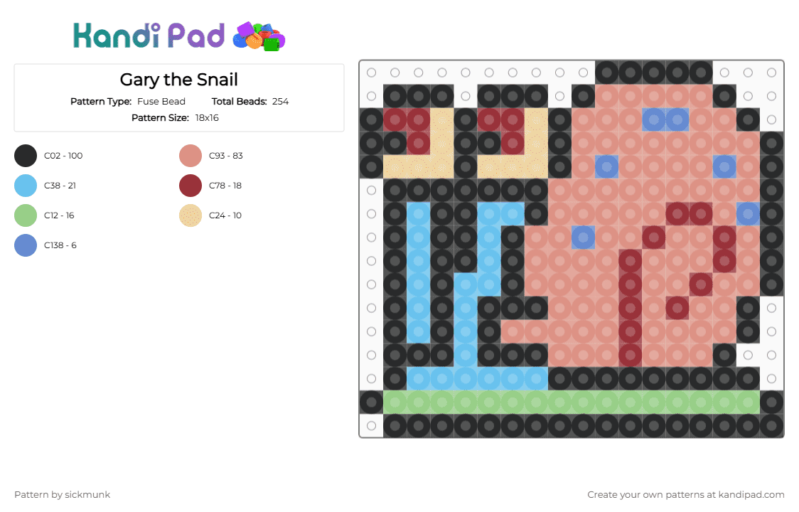 Gary the Snail - Fuse Bead Pattern by sickmunk on Kandi Pad - beige,spongebob,gary,spongebob squarepants,bikini bottom,snail
