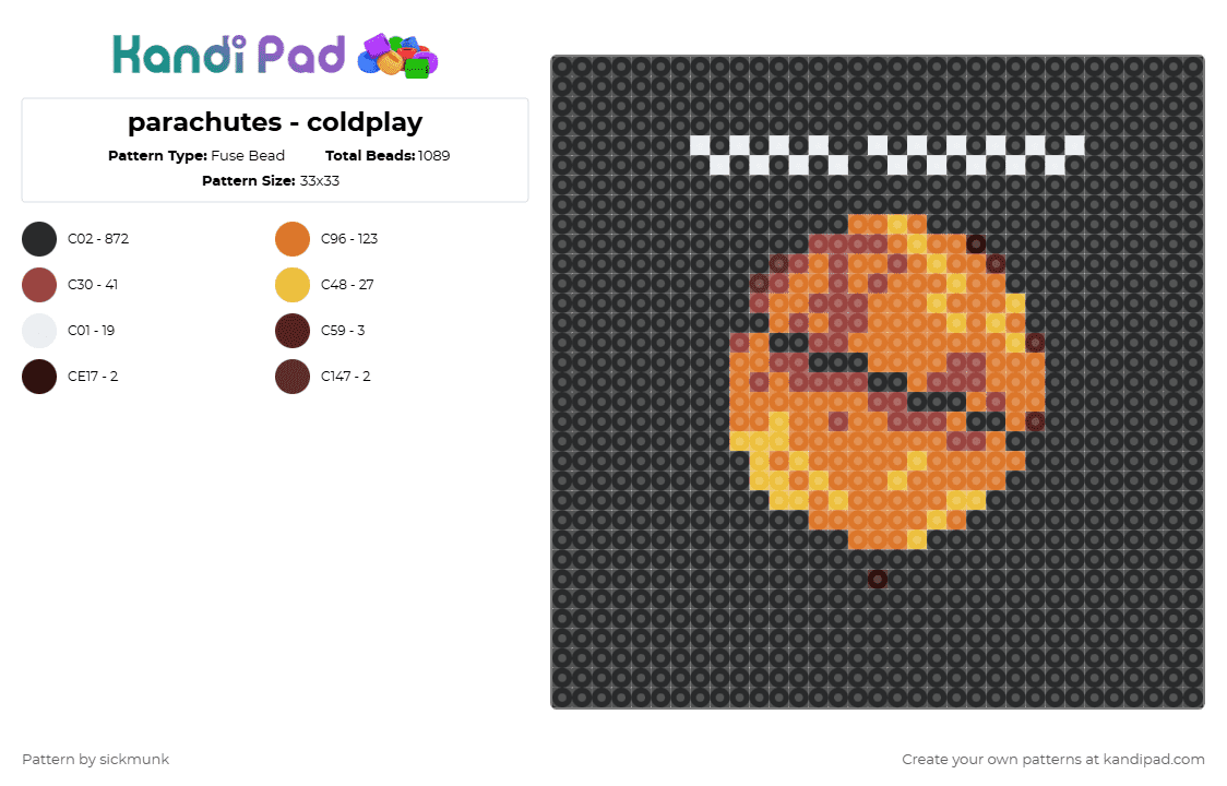 parachutes - coldplay - Fuse Bead Pattern by sickmunk on Kandi Pad - black,orange