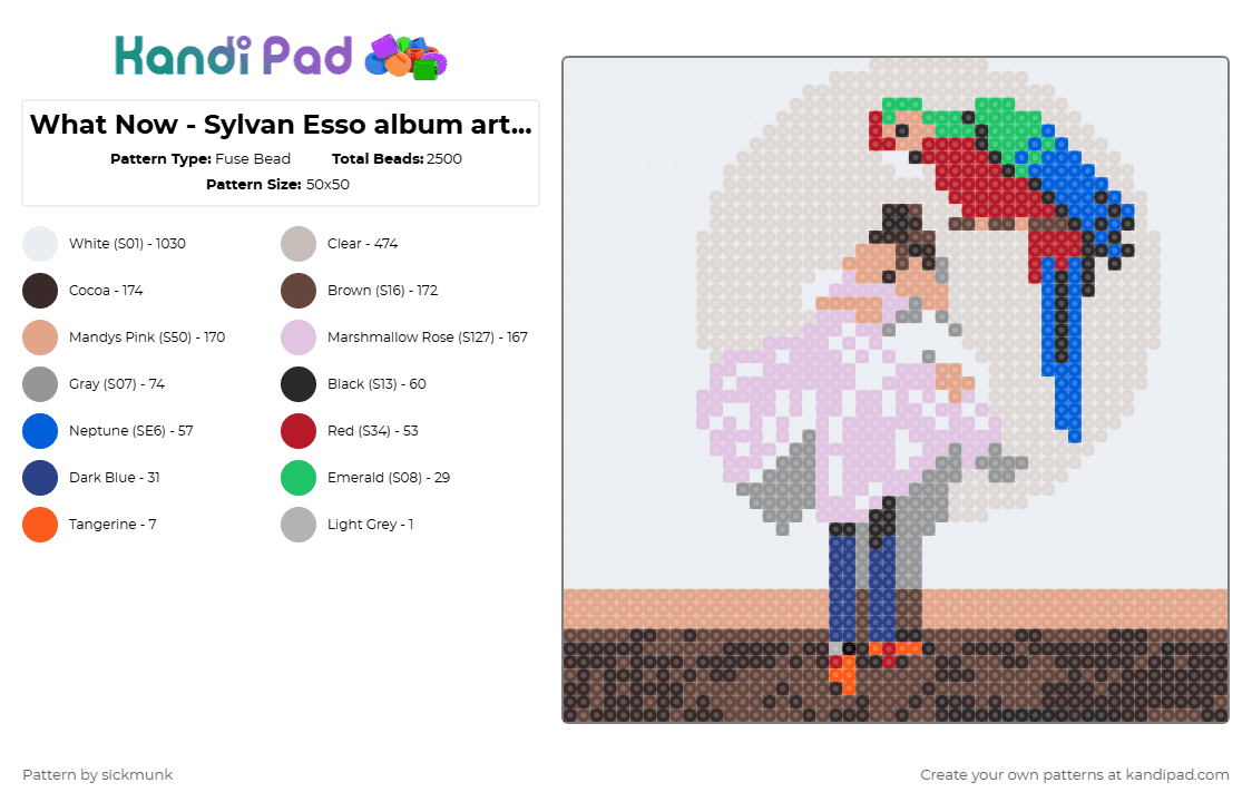 What Now - Sylvan Esso album artwork - Fuse Bead Pattern by sickmunk on Kandi Pad - white,beige,brown,pink,sylvan esso,what now,music,indie,album,album cover,parrot,dance