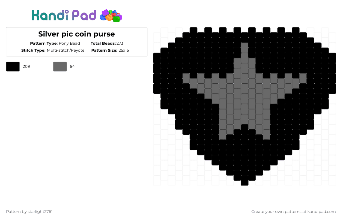 Silver pic coin purse - Pony Bead Pattern by starlight2761 on Kandi Pad - black