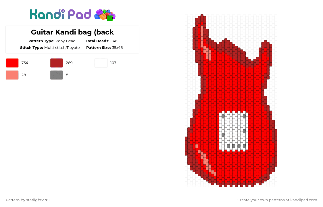 Guitar Kandi bag (back - Pony Bead Pattern by starlight2761 on Kandi Pad - red