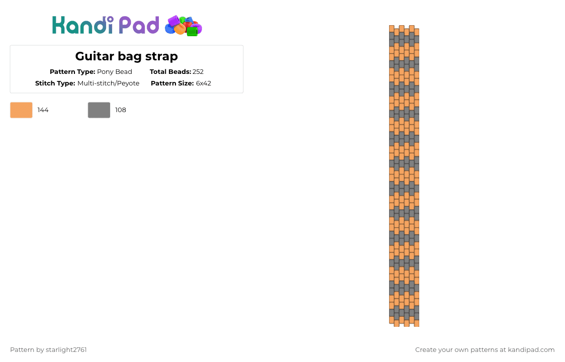 Guitar bag strap - Pony Bead Pattern by starlight2761 on Kandi Pad - gray,orange