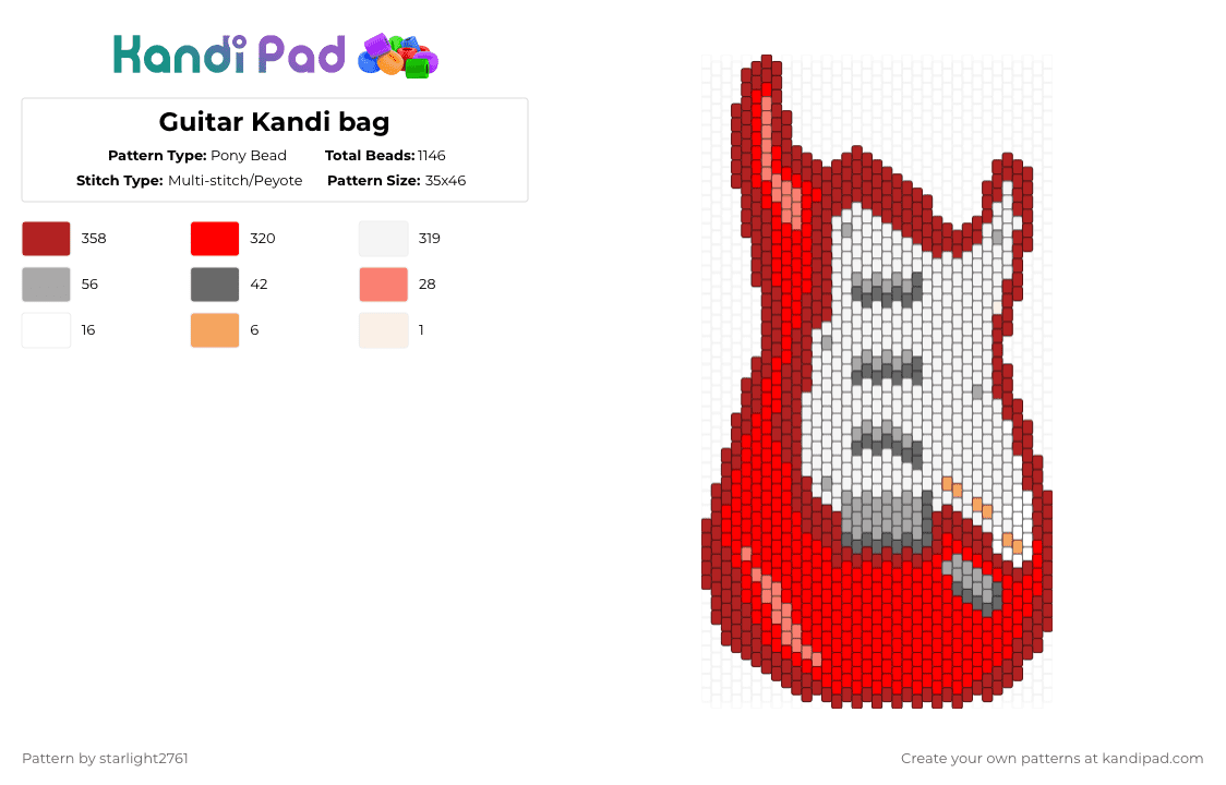 Guitar Kandi bag - Pony Bead Pattern by starlight2761 on Kandi Pad - red
