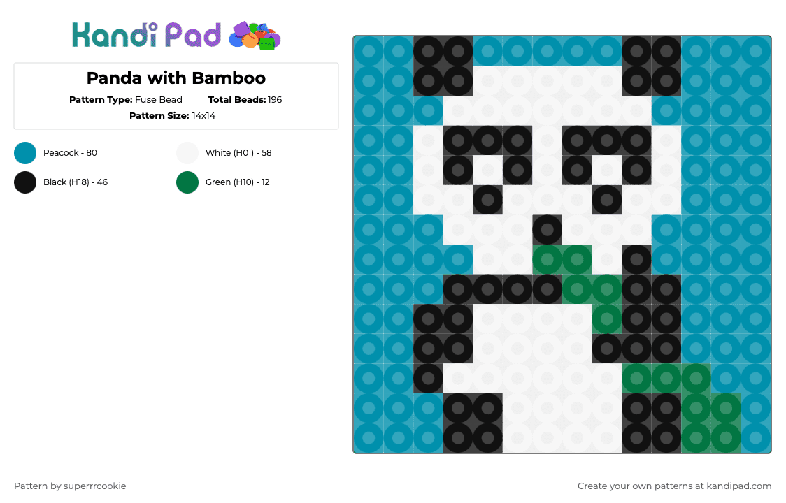 Panda with Bamboo - Fuse Bead Pattern by superrrcookie on Kandi Pad - teal