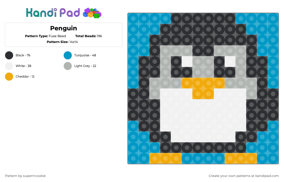 Penguin - Fuse Bead Pattern by superrrcookie on Kandi Pad - light blue
