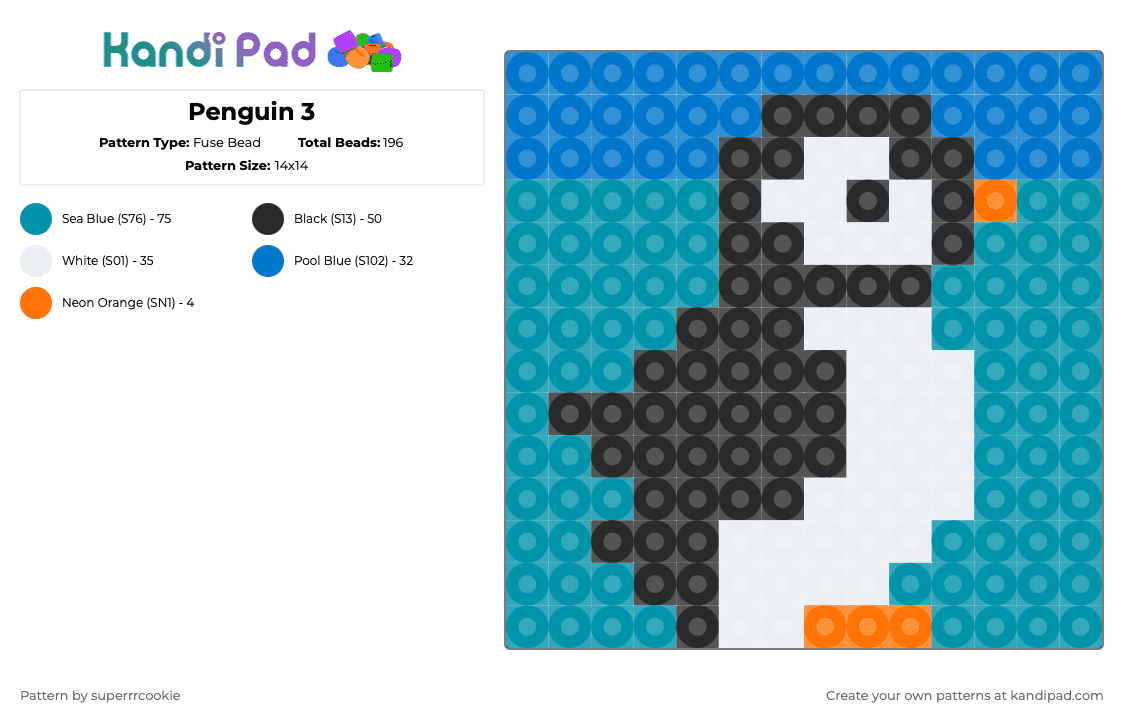Penguin 3 Fuse Bead Pattern Kandi Pad Kandi Patterns Fuse Bead 
