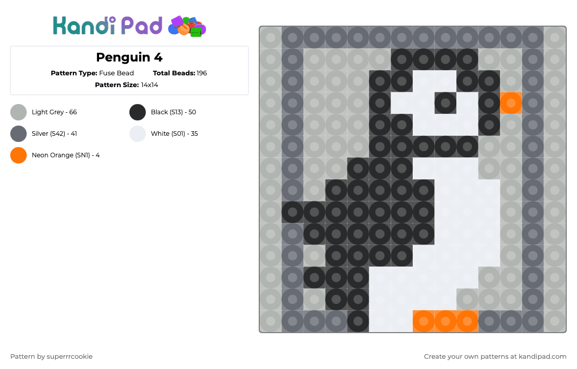 Penguin 4 - Fuse Bead Pattern by superrrcookie on Kandi Pad - beige, gray