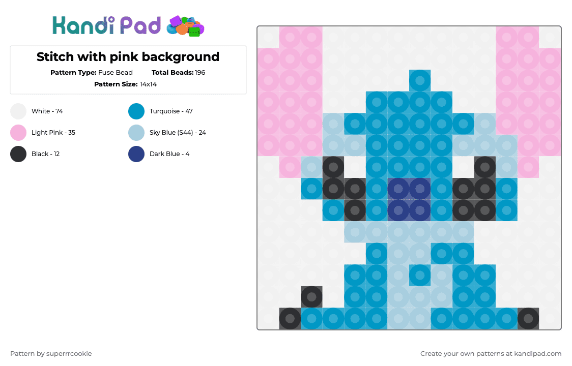 Stitch - Fuse Bead Pattern by superrrcookie on Kandi Pad - light blue