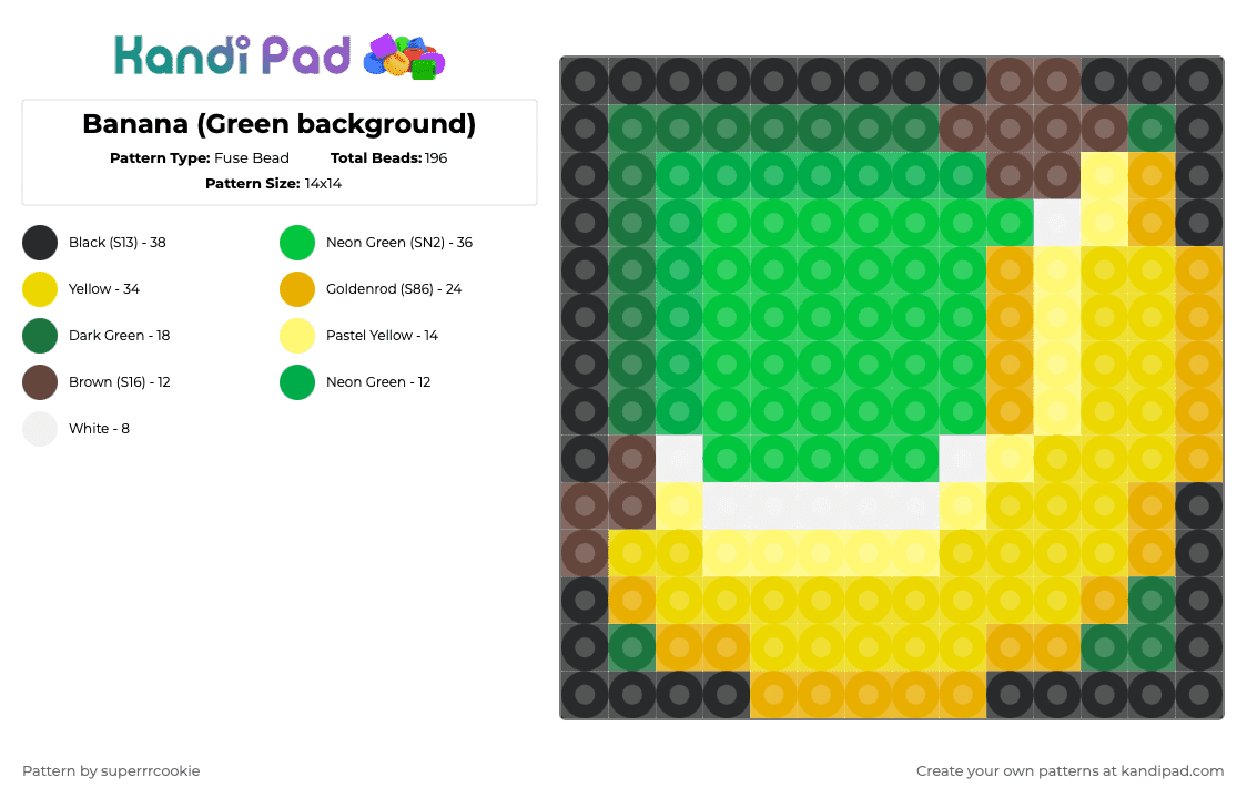 Banana (Green background) - Fuse Bead Pattern by superrrcookie on Kandi Pad - yellow,green