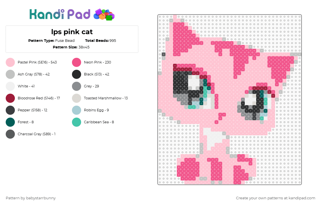 lps pink cat - Fuse Bead Pattern by babystarrbunny on Kandi Pad - pink