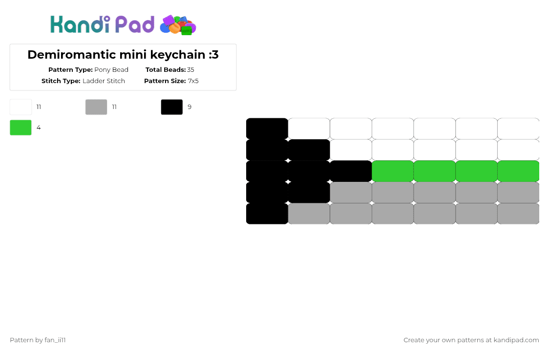 Demiromantic mini keychain :3 - Pony Bead Pattern by fan_ii11 on Kandi Pad - beige, green