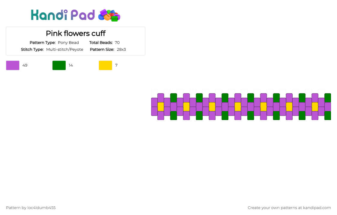 Pink flowers cuff - Pony Bead Pattern by loc4ldumb455 on Kandi Pad - pink,cuff,flowers,green