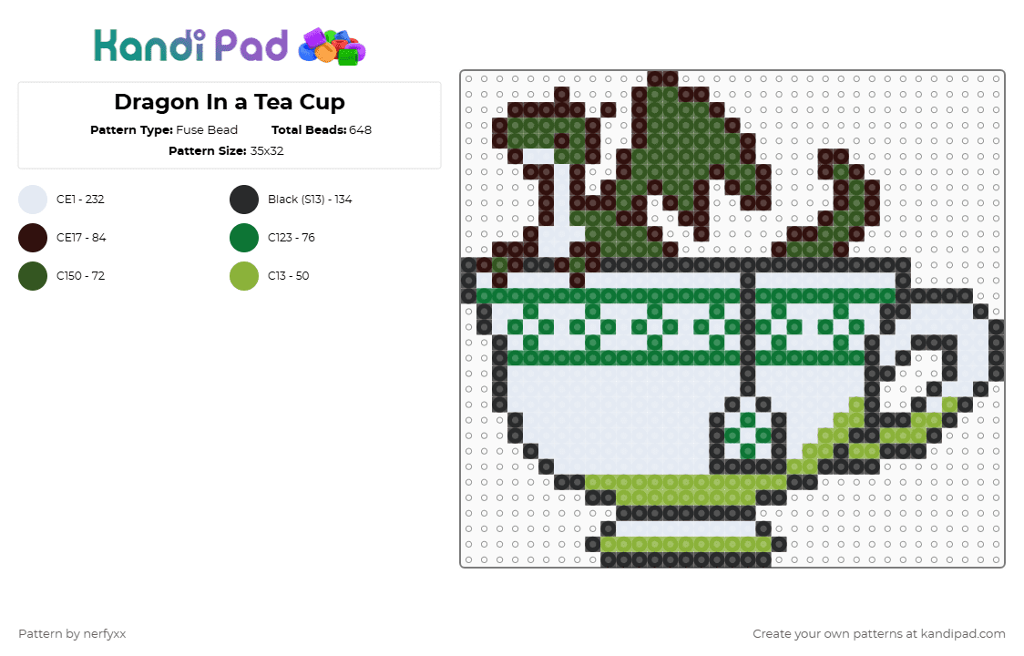Dragon In a Tea Cup - Fuse Bead Pattern by nerfyxx on Kandi Pad - green