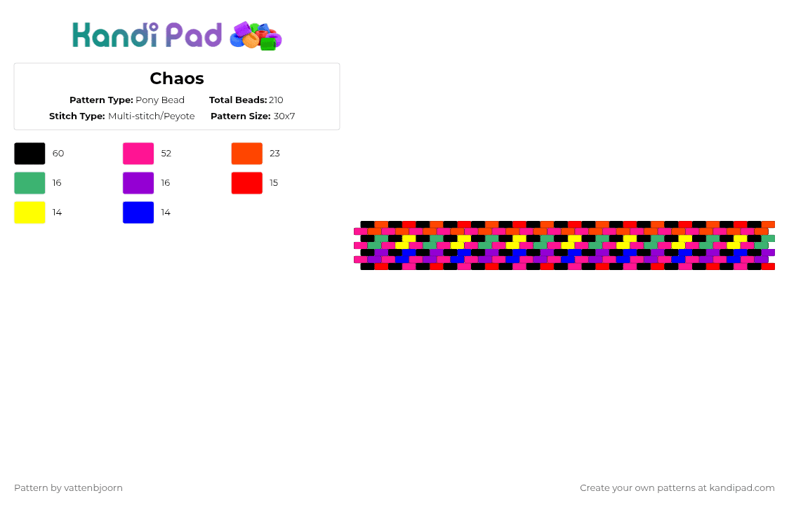 Chaos - Pony Bead Pattern by vattenbjoorn on Kandi Pad - red,pink,purple