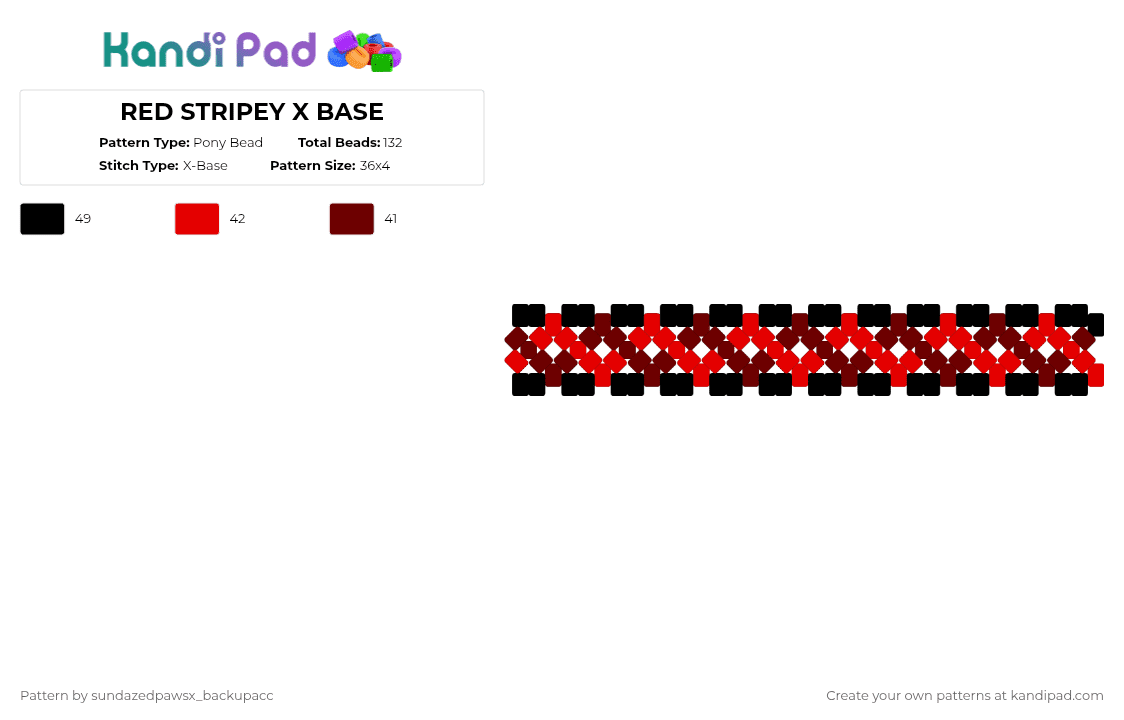 RED STRIPEY X BASE - Pony Bead Pattern by deleted_user_235804 on Kandi Pad - brown,red