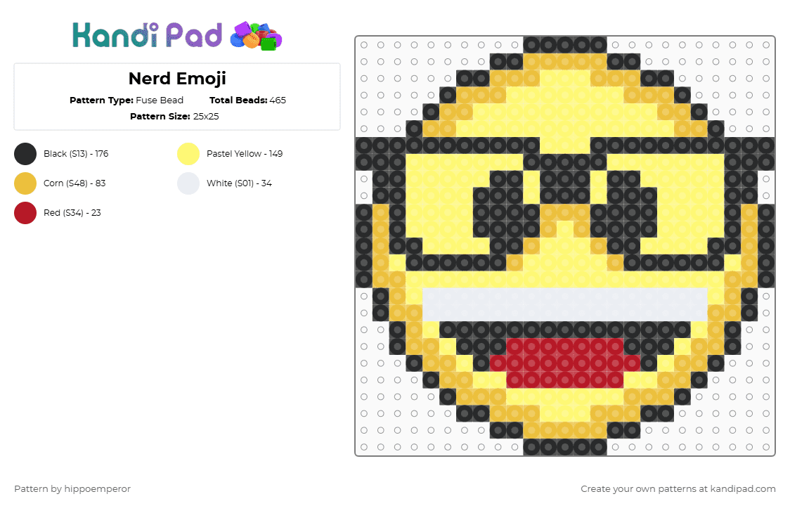 Nerd Emoji - Fuse Bead Pattern by hippoemperor on Kandi Pad - yellow