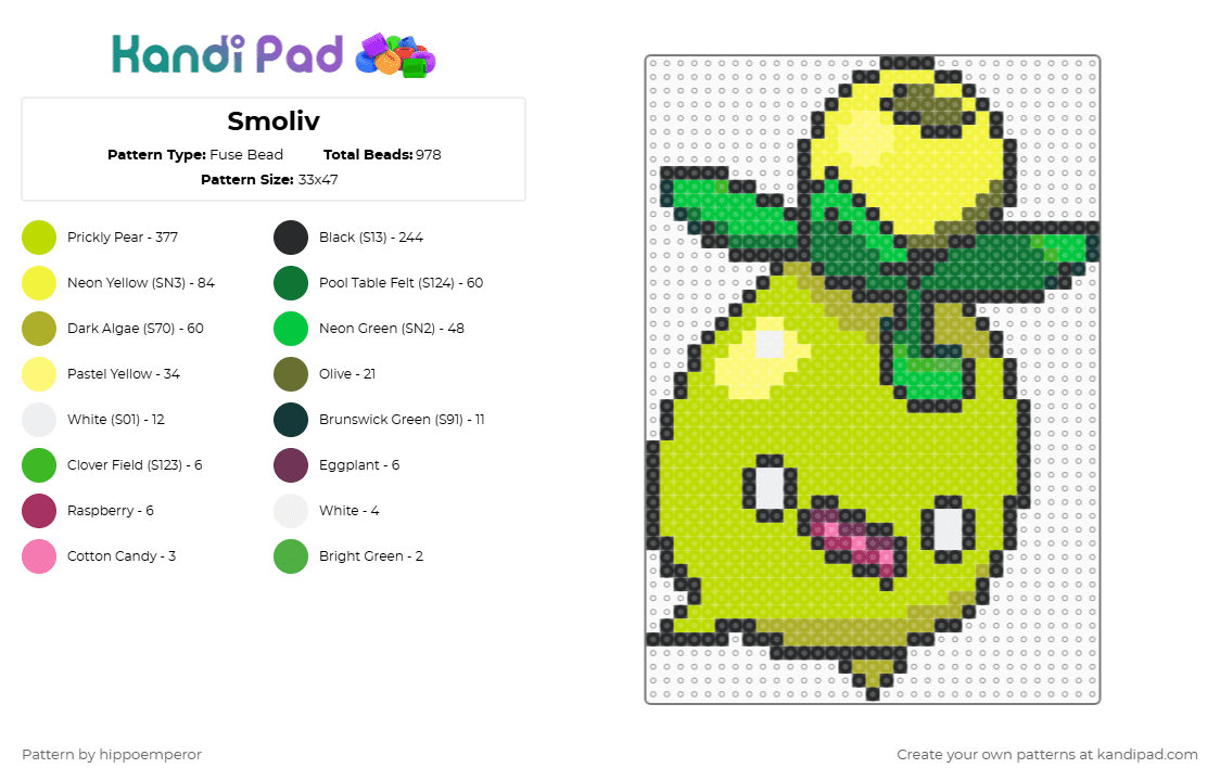 Smoliv - Fuse Bead Pattern by hippoemperor on Kandi Pad - green
