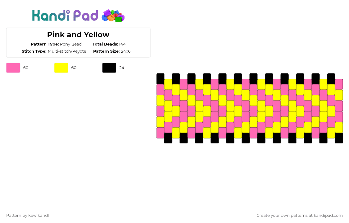 Pink and Yellow - Pony Bead Pattern by kewlkand1 on Kandi Pad - pink,yellow