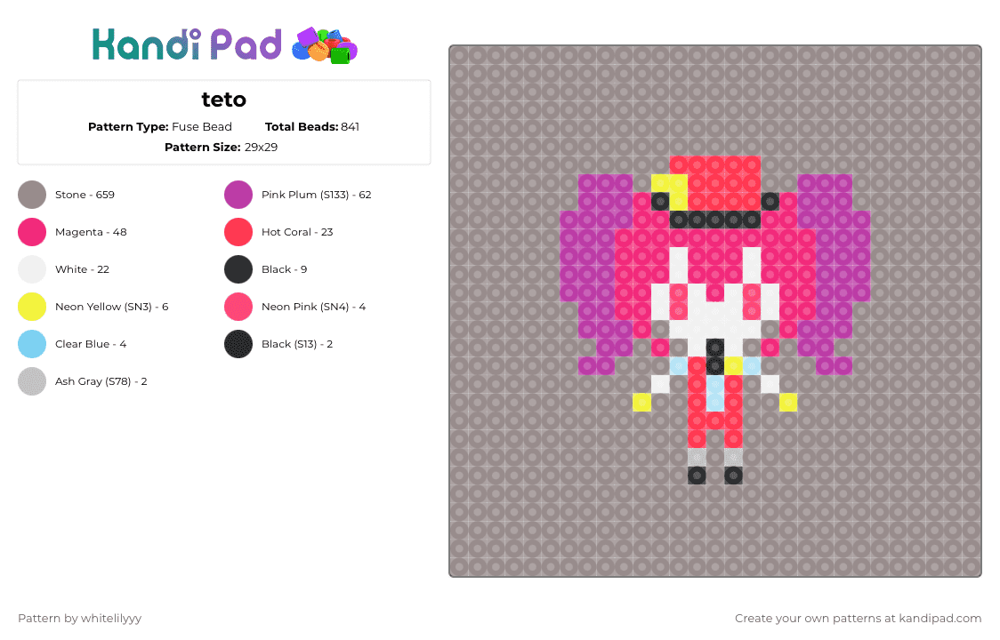 teto - Fuse Bead Pattern by whitelilyyy on Kandi Pad - gray