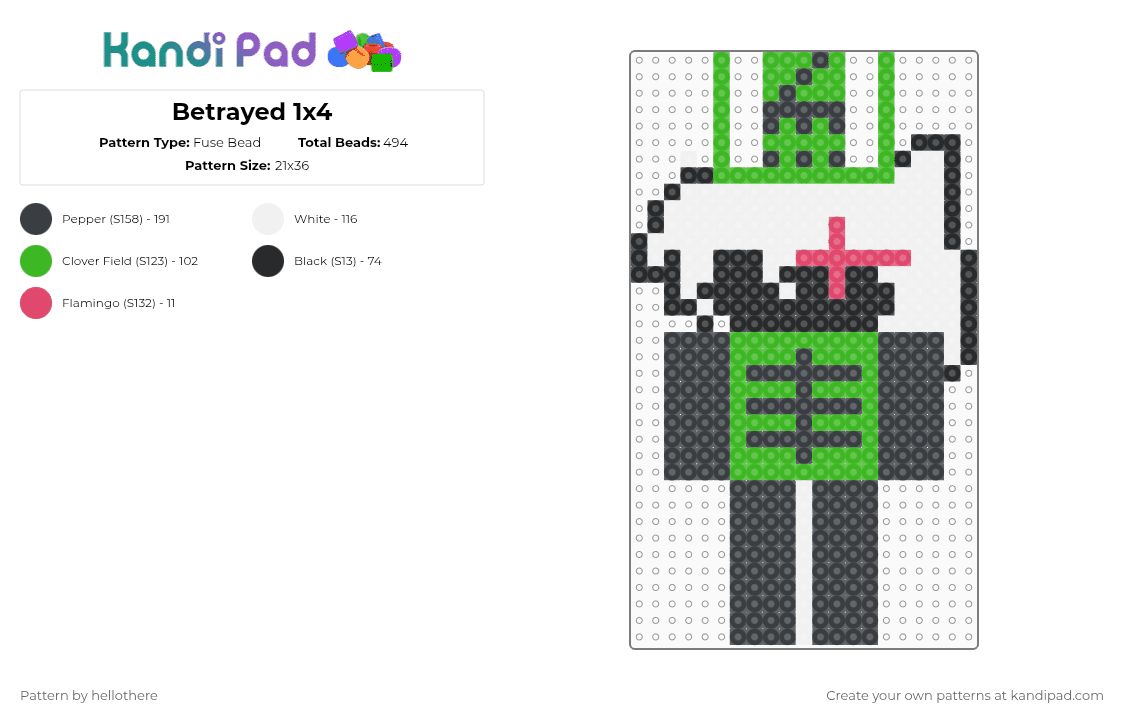 Betrayed 1x4 Fuse Bead Pattern - Kandi Pad | Kandi Patterns, Fuse Bead ...