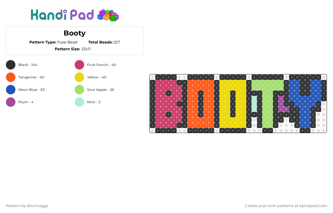 Booty - Fuse Bead Pattern by dinonuggs on Kandi Pad - ass, black, booty, colorful, funny, party, pink, rave, yellow