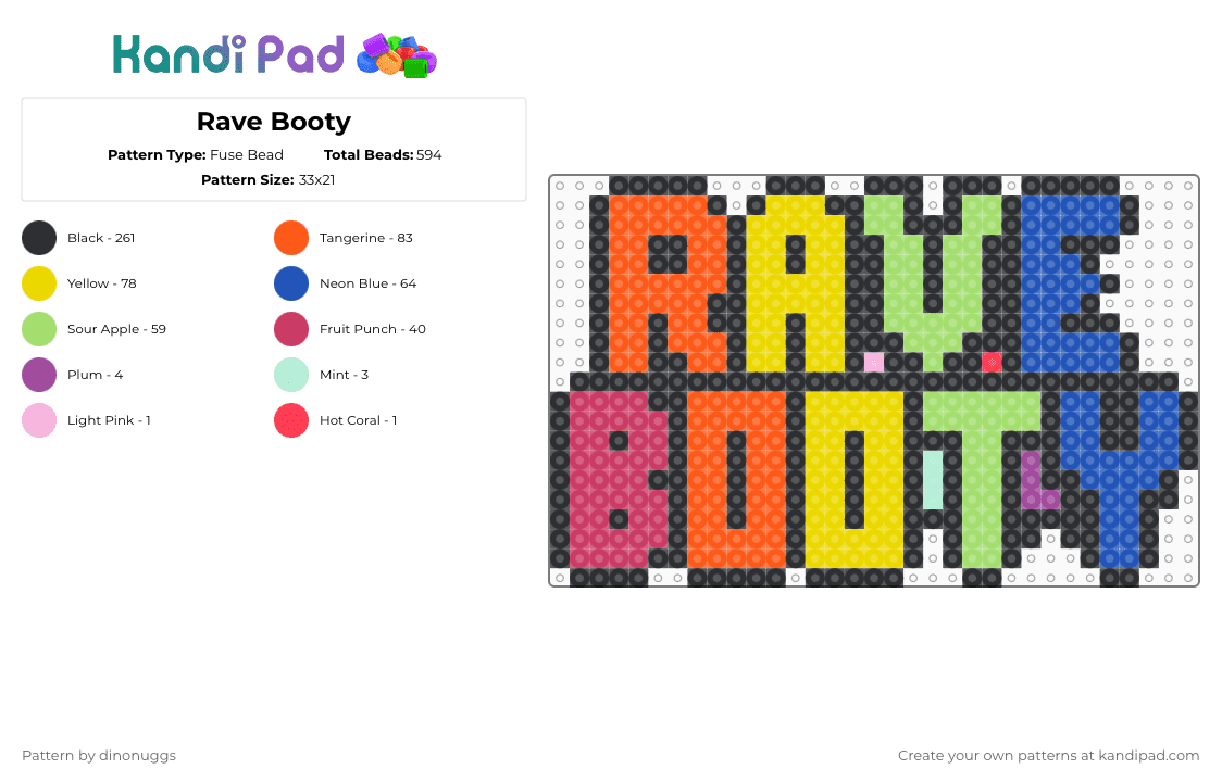 Rave Booty - Fuse Bead Pattern by dinonuggs on Kandi Pad - black,orange,yellow,blue,colorful,rave,booty,butt,ass,funny,medium,party