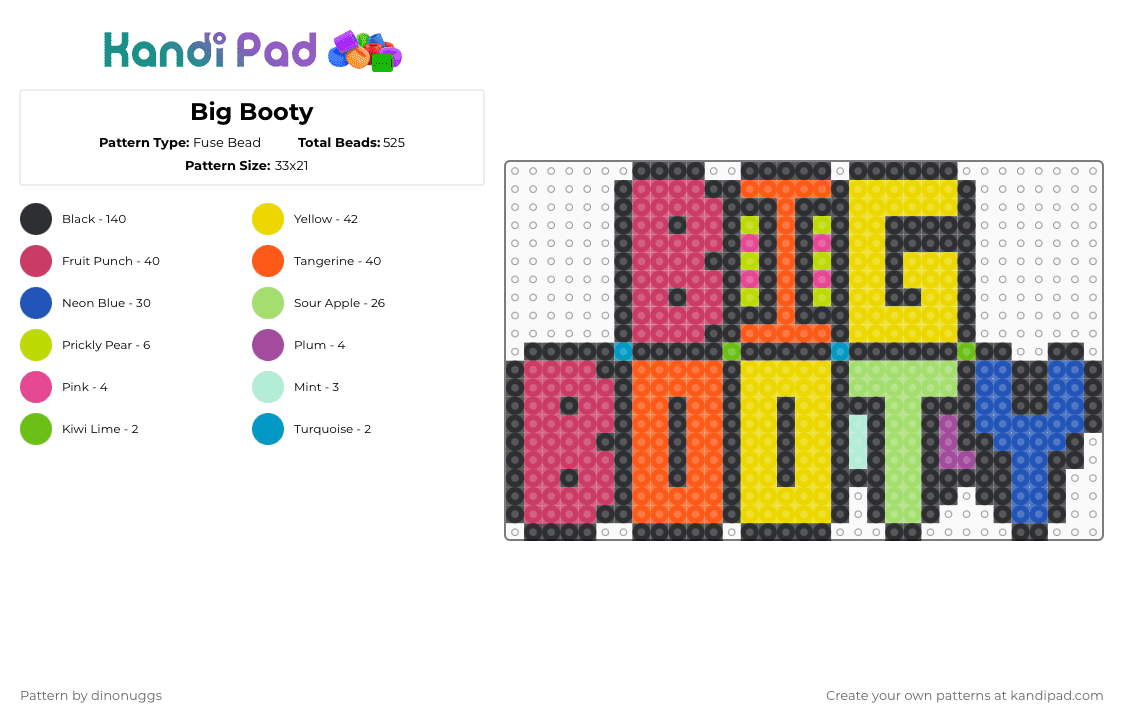 Big Booty - Fuse Bead Pattern by dinonuggs on Kandi Pad - ass, black, booty, butt, colorful, edm, funny, orange, pink, rave, yellow
