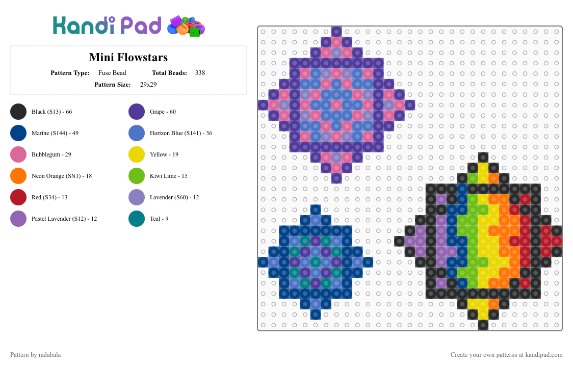 Mini Flowstars - Fuse Bead Pattern by nalabala on Kandi Pad - purple,pink,blue,flow,rave,star,flowstar