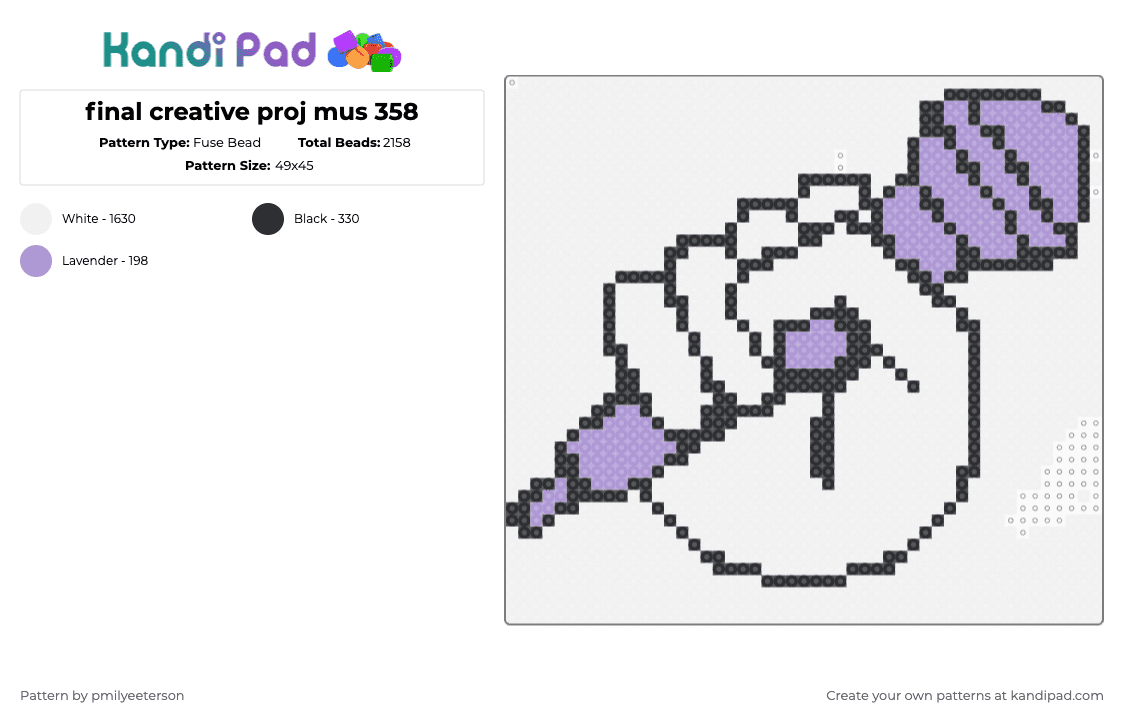 final creative proj mus 358 - Fuse Bead Pattern by pmilyeeterson on Kandi Pad - white