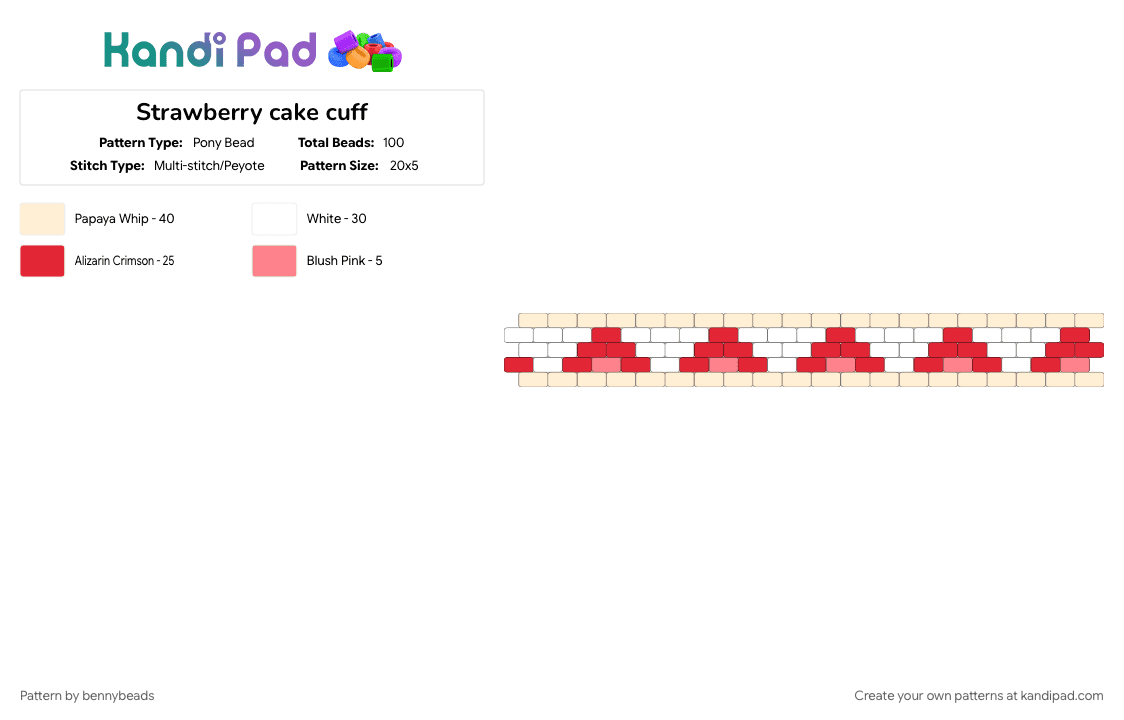 Strawberry cake cuff - Pony Bead Pattern by bennybeads on Kandi Pad - beige, red