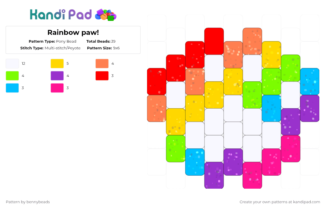Rainbow paw! - Pony Bead Pattern by bennybeads on Kandi Pad - orange,green,colorful