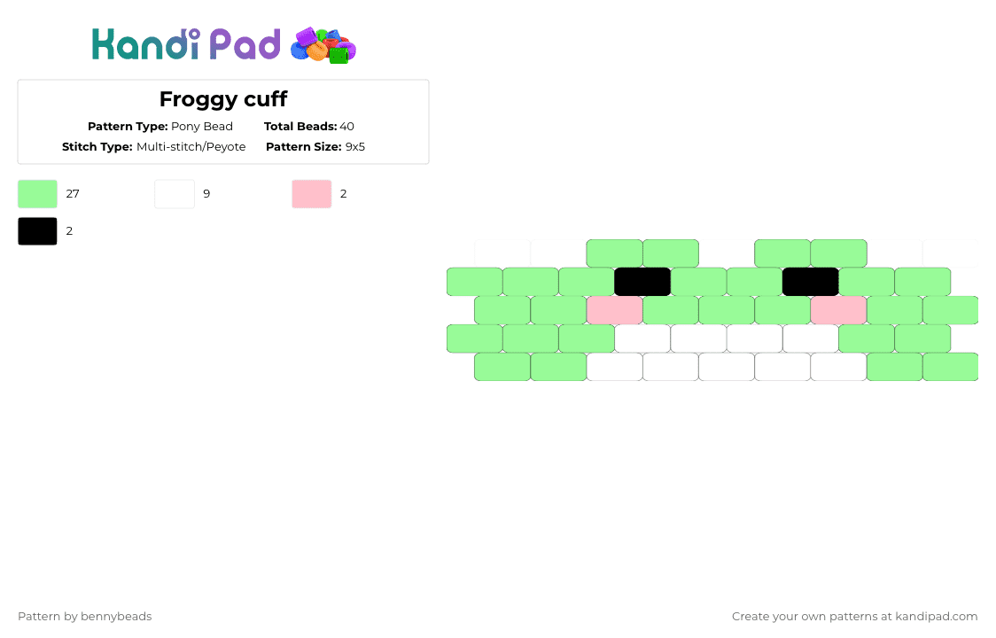 Froggy cuff - Pony Bead Pattern by bennybeads on Kandi Pad - teal,frog,froggy,animal