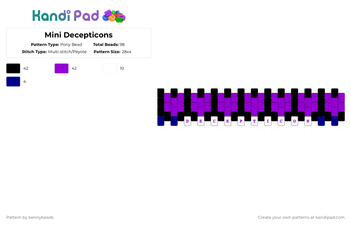 Mini Decepticons - Pony Bead Pattern by bennybeads on Kandi Pad - purple