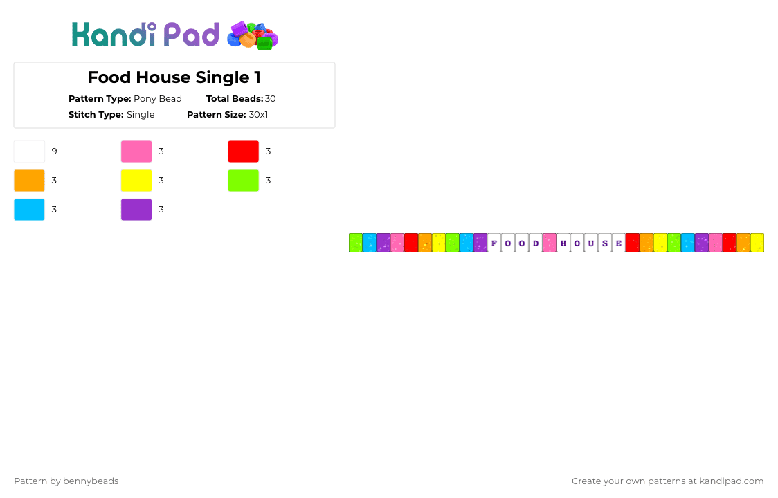 Food House Single 1 - Pony Bead Pattern by bennybeads on Kandi Pad - red,yellow,light blue,colorful