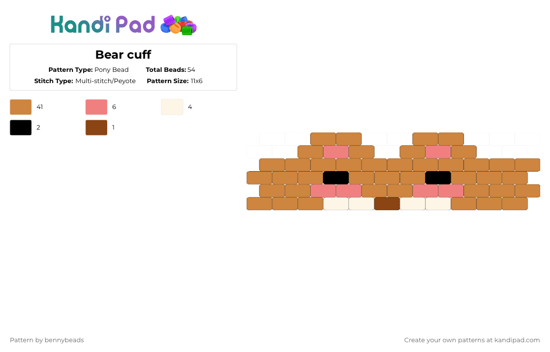 Bear cuff Pony Bead Pattern - Kandi Pad | Kandi Patterns, Fuse Bead ...