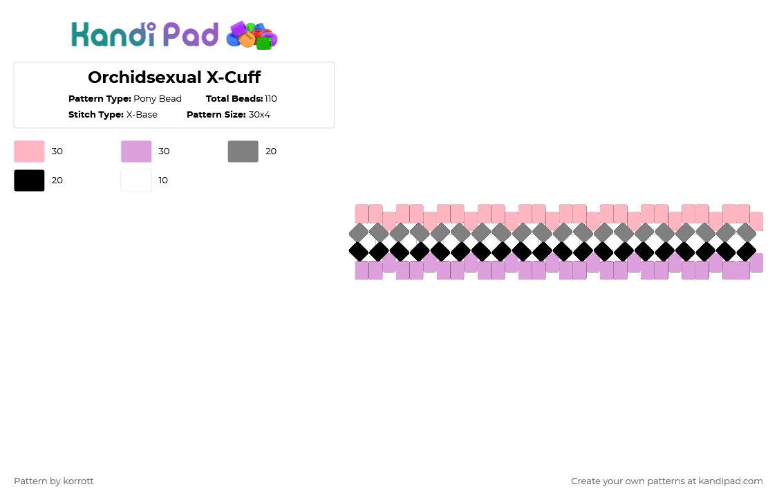 Orchidsexual X-Cuff - Pony Bead Pattern by hauzerz on Kandi Pad - lgbt, lgbtq, orchidsexual, pink, pride, prideflag, queer
