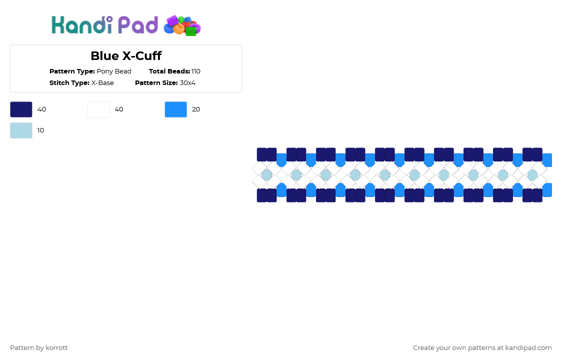 Blue X-Cuff - Pony Bead Pattern by hauzerz on Kandi Pad - light blue,purple