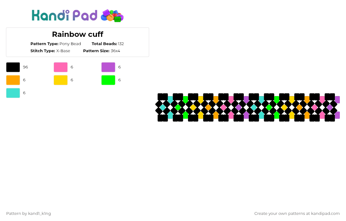 Rainbow cuff - Pony Bead Pattern by kand1_k1ng on Kandi Pad - black,pink,cuff,rainbow,xbase,scene,gitd