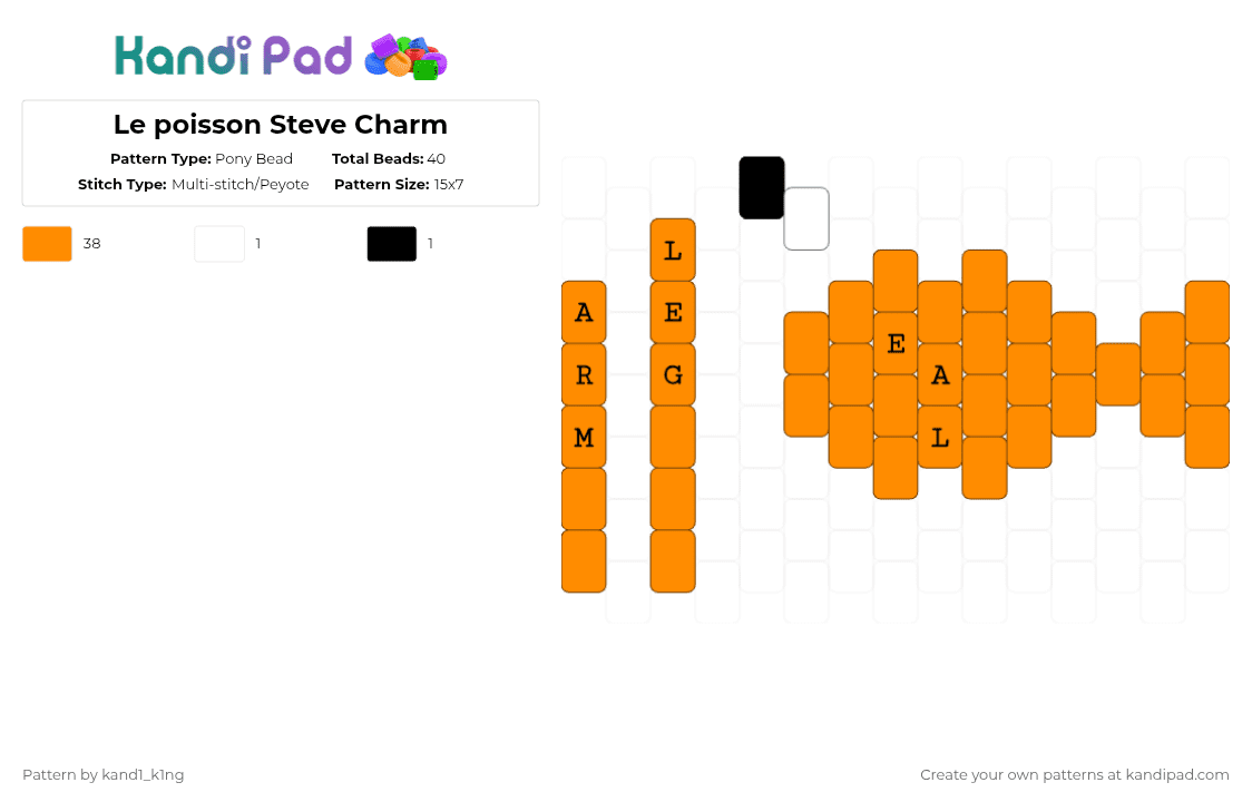 Le poisson Steve Charm - Pony Bead Pattern by kand1_k1ng on Kandi Pad - orange,le poisson steve,fish,charm,meme,meme charm