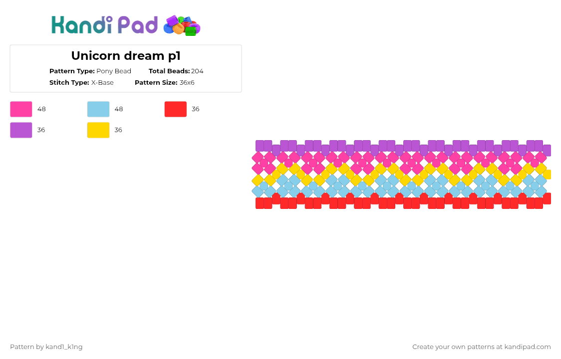 Unicorn dream p1 - Pony Bead Pattern by kand1_k1ng on Kandi Pad - light blue, pink