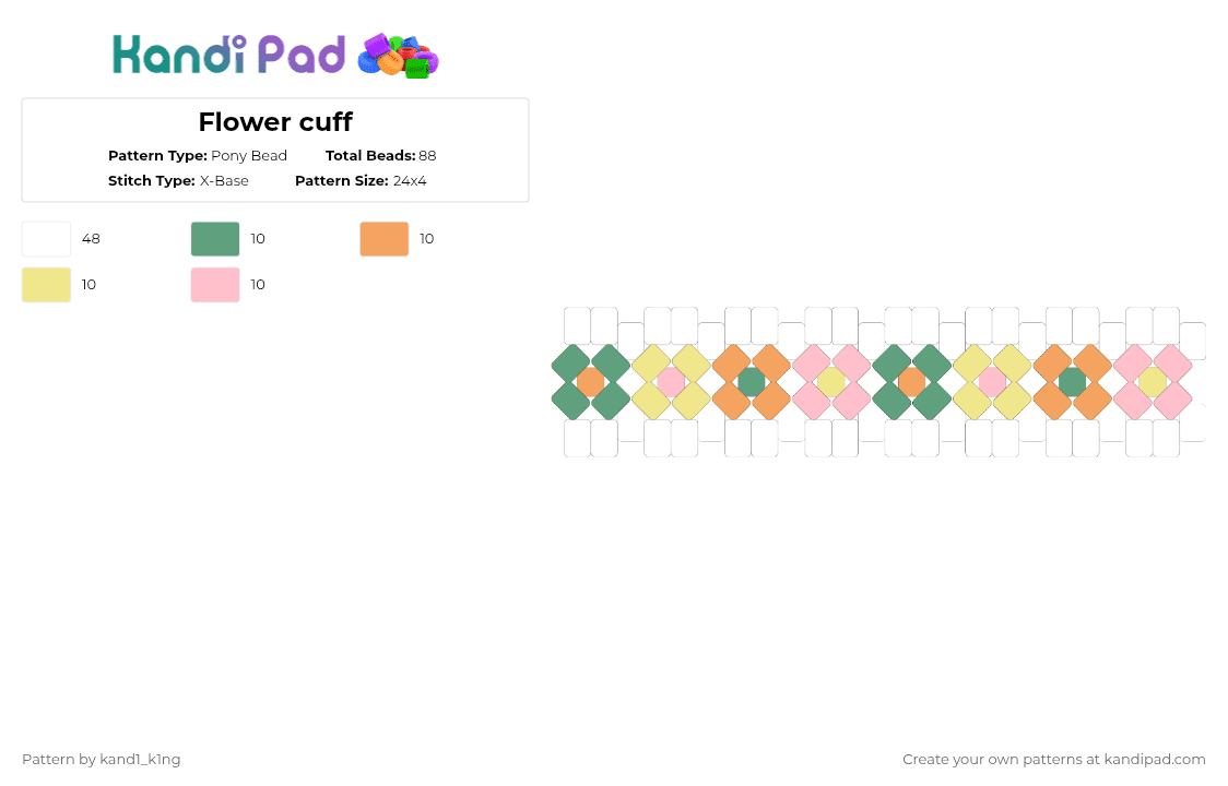 Flower cuff - Pony Bead Pattern by kand1_k1ng on Kandi Pad - white,orange,pink,colorful,cuff,flower,summer,cute,xbase