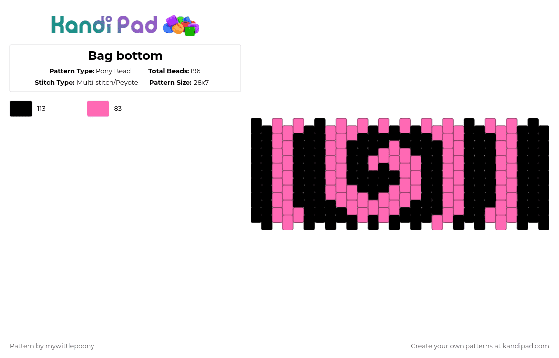 Bag bottom - Pony Bead Pattern by mywittlepoony on Kandi Pad - black,pink