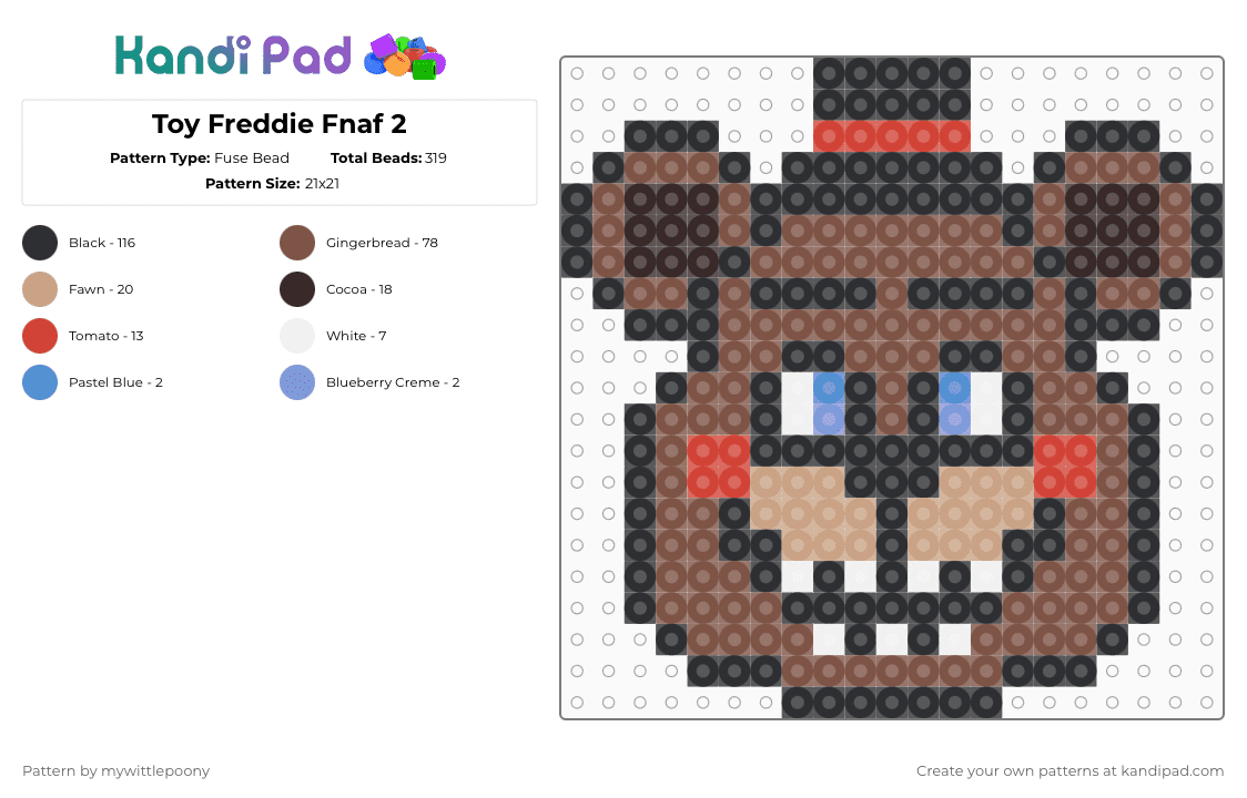 Toy Freddie Fnaf 2 - Fuse Bead Pattern by mywittlepoony on Kandi Pad - black,tan