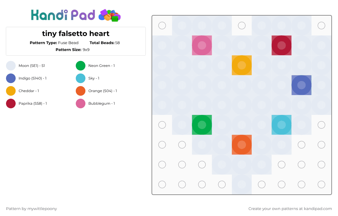 tiny falsetto heart - Fuse Bead Pattern by mywittlepoony on Kandi Pad - orange, white