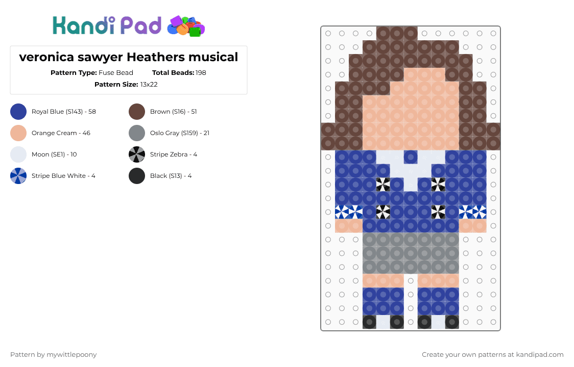 veronica sawyer Heathers musical - Fuse Bead Pattern by mywittlepoony on Kandi Pad - brown,beige,purple,cotdmusicals,heathers,veronicasawyer