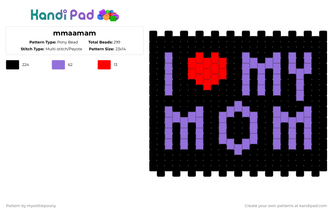 mmaamam - Pony Bead Pattern by mywittlepoony on Kandi Pad - black,purple