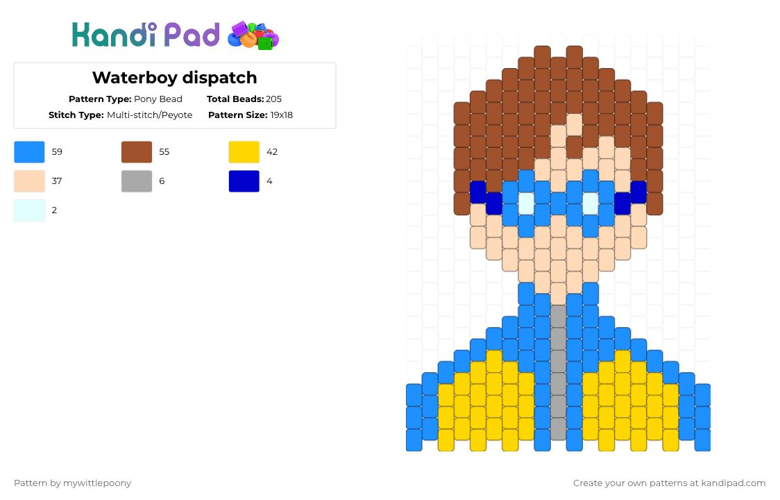 Waterboy dispatch - Pony Bead Pattern by mywittlepoony on Kandi Pad - light blue,yellow,beige,red,waterboy,dispatch