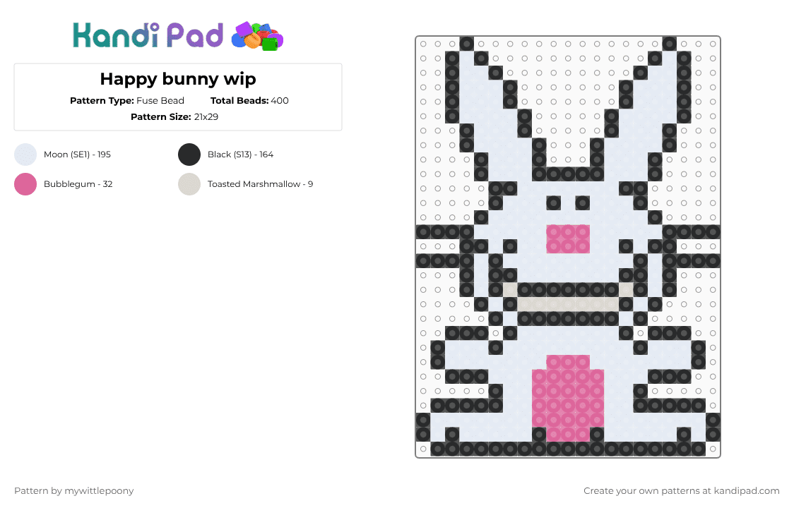 Happy bunny Jim benton 2000s - Fuse Bead Pattern by mywittlepoony on Kandi Pad - white,pink,happy bunny