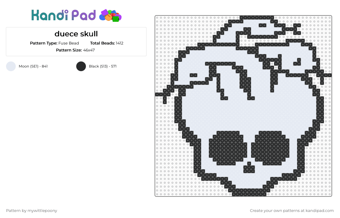 duece skull - Fuse Bead Pattern by mywittlepoony on Kandi Pad - black,white